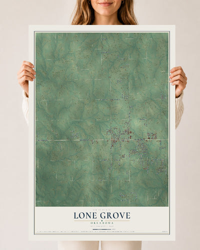 Map of Lone Grove, Oklahoma, 24 x 36 inch unframed archival matte print