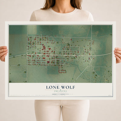 Map of Lone Wolf, Oklahoma, 18 x 24 inch unframed archival matte print