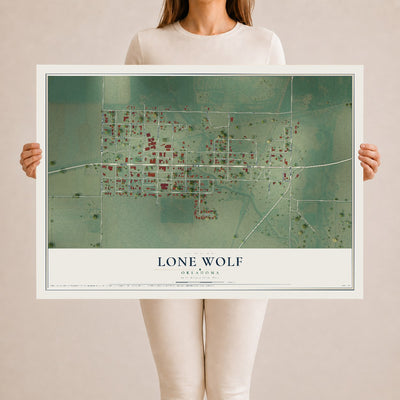 Map of Lone Wolf, Oklahoma, 24 x 36 inch unframed archival matte print