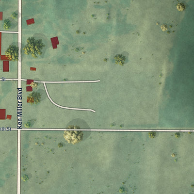 Second close-up of the map of Longdale, Oklahoma print showing more streets and buildings
