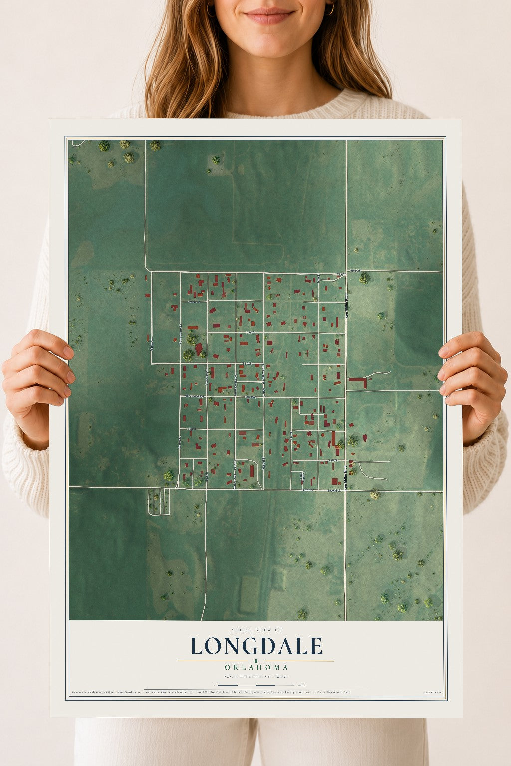 Map of Longdale, Oklahoma, 18 x 24 inch unframed archival matte print