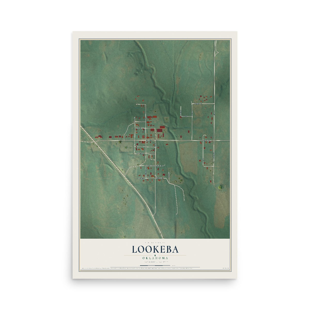 Map of Lookeba, Oklahoma, 12 x 18 inch unframed archival matte print