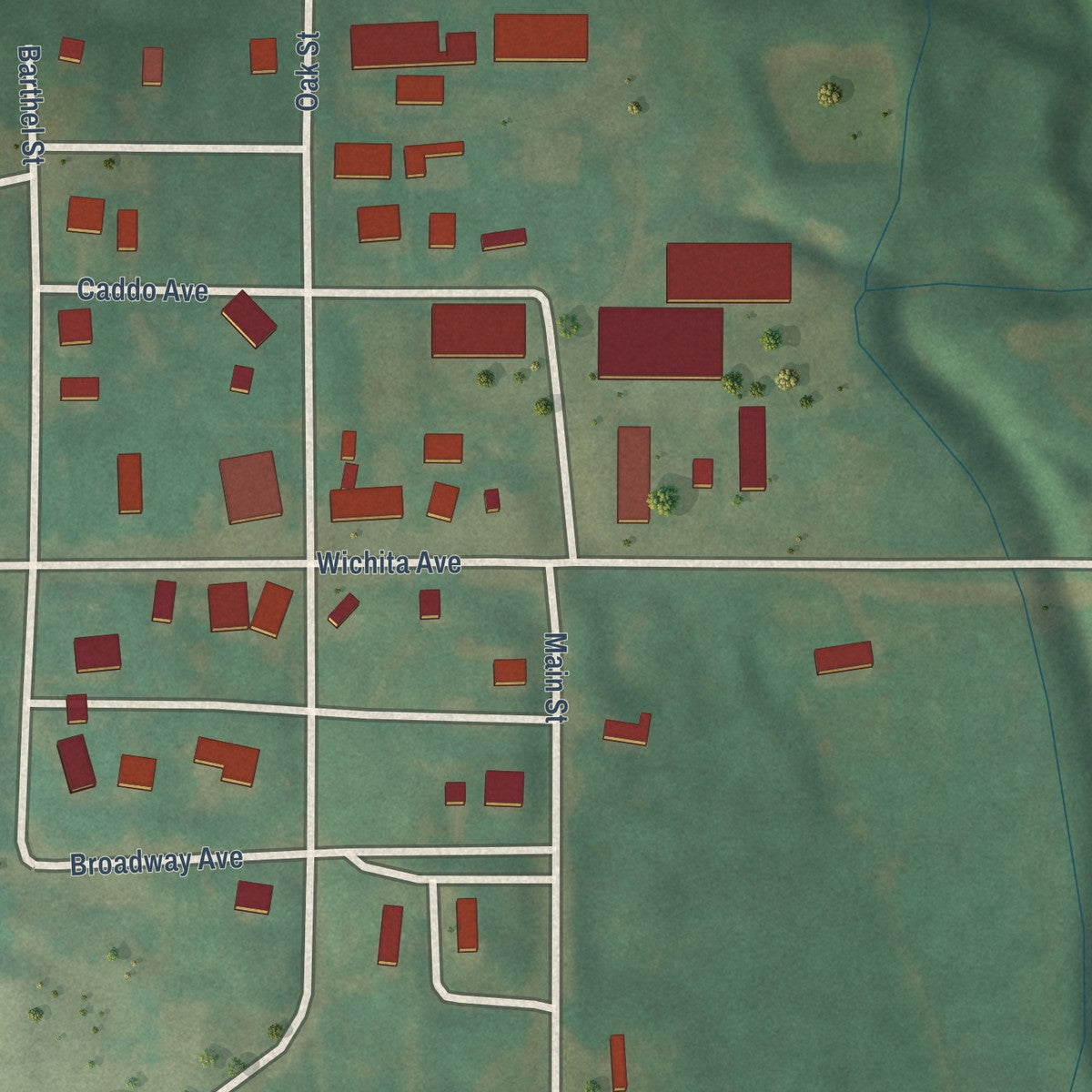 Close-up of the map of Lookeba, Oklahoma print showing street and building detail