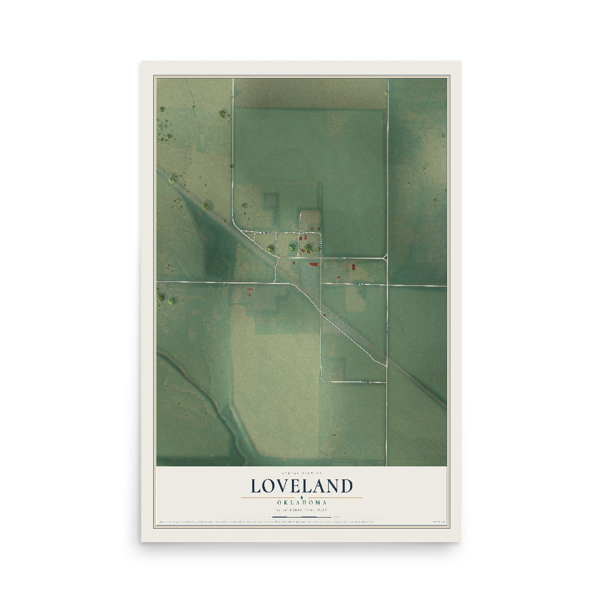 Map of Loveland, Oklahoma, 12 x 18 inch unframed archival matte print