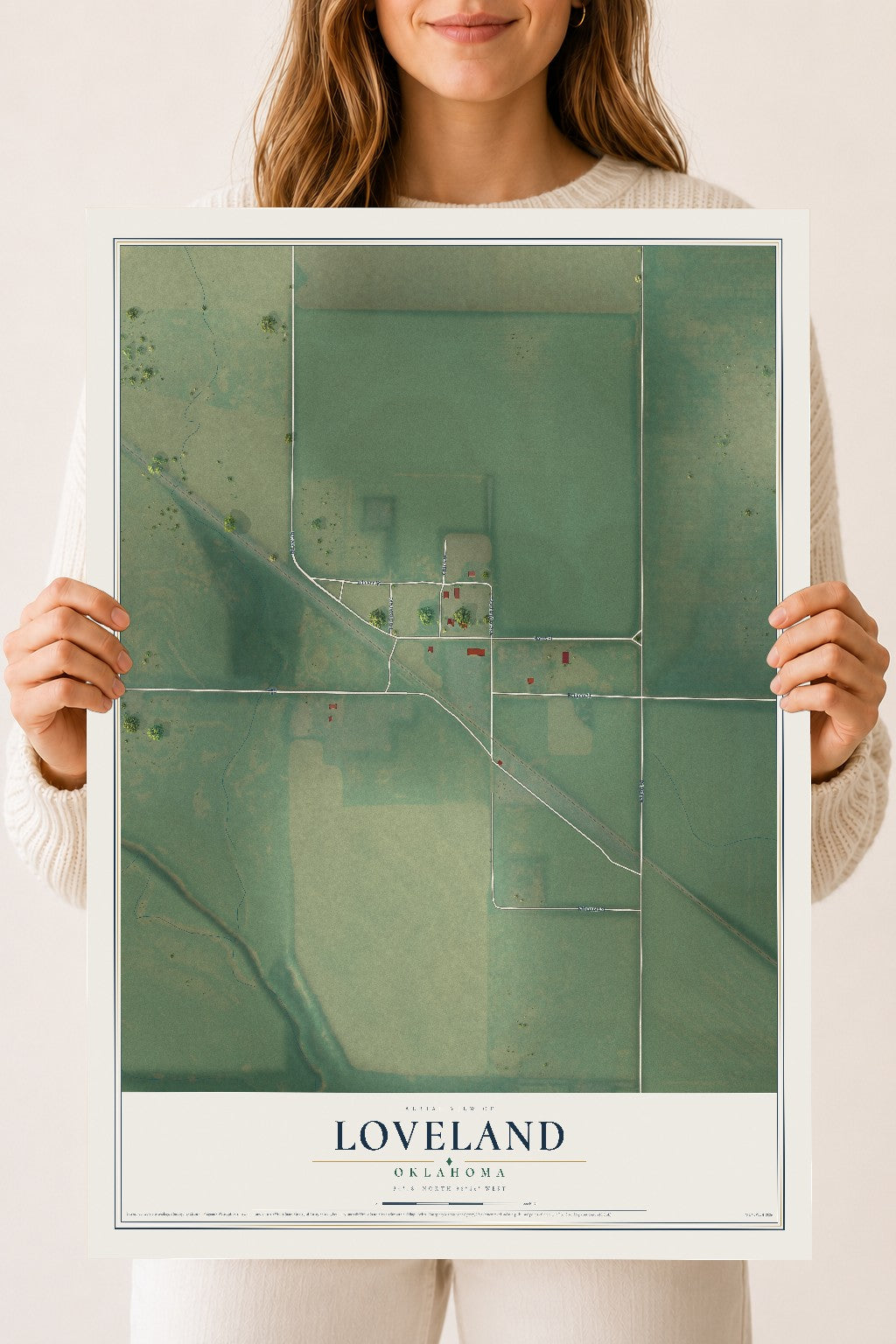 Map of Loveland, Oklahoma, 18 x 24 inch unframed archival matte print