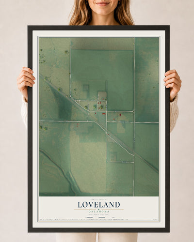 Map of Loveland, Oklahoma, 24 x 36 inch print in a black wood frame