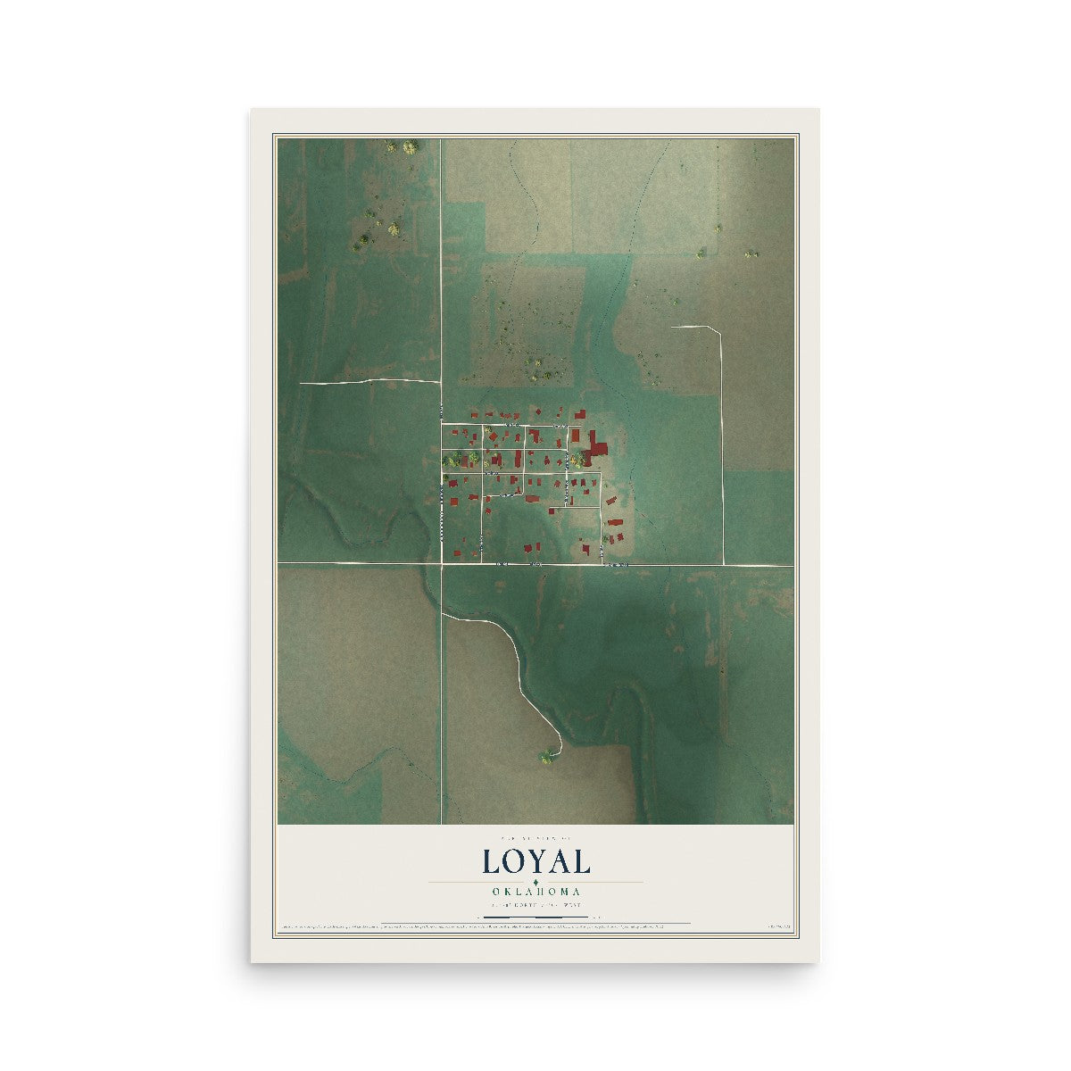 Map of Loyal, Oklahoma, 12 x 18 inch unframed archival matte print