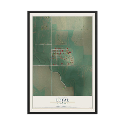Map of Loyal, Oklahoma, 12 x 18 inch print in a black wood frame