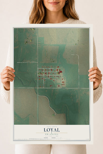 Map of Loyal, Oklahoma, 18 x 24 inch unframed archival matte print