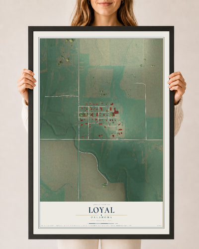 Map of Loyal, Oklahoma, 24 x 36 inch print in a black wood frame