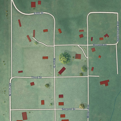 Close-up of the map of Macomb, Oklahoma print showing street and building detail