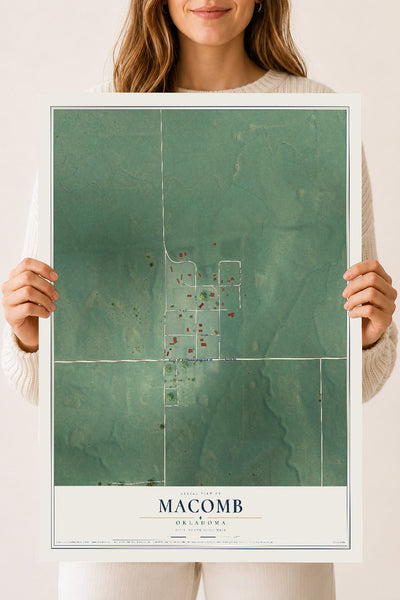 Map of Macomb, Oklahoma, 18 x 24 inch unframed archival matte print