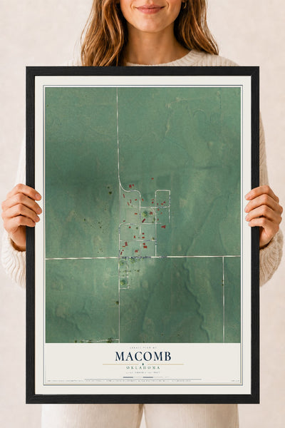 Map of Macomb, Oklahoma, 18 x 24 inch print in a black wood frame