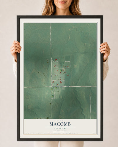 Map of Macomb, Oklahoma, 24 x 36 inch print in a black wood frame