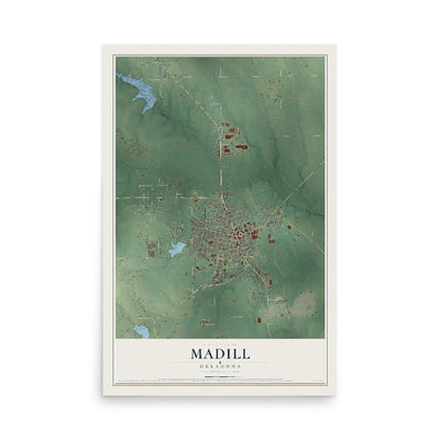 Map of Madill, Oklahoma, 12 x 18 inch unframed archival matte print