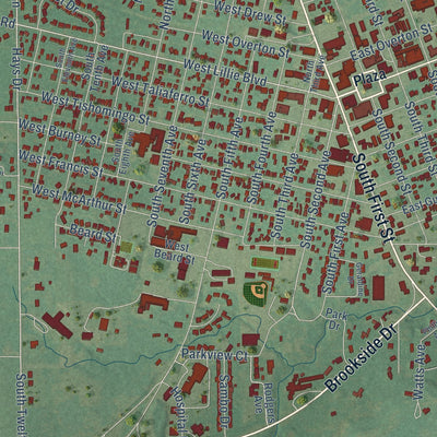 Close-up of the map of Madill, Oklahoma print showing street and building detail