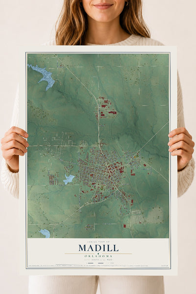 Map of Madill, Oklahoma, 18 x 24 inch unframed archival matte print