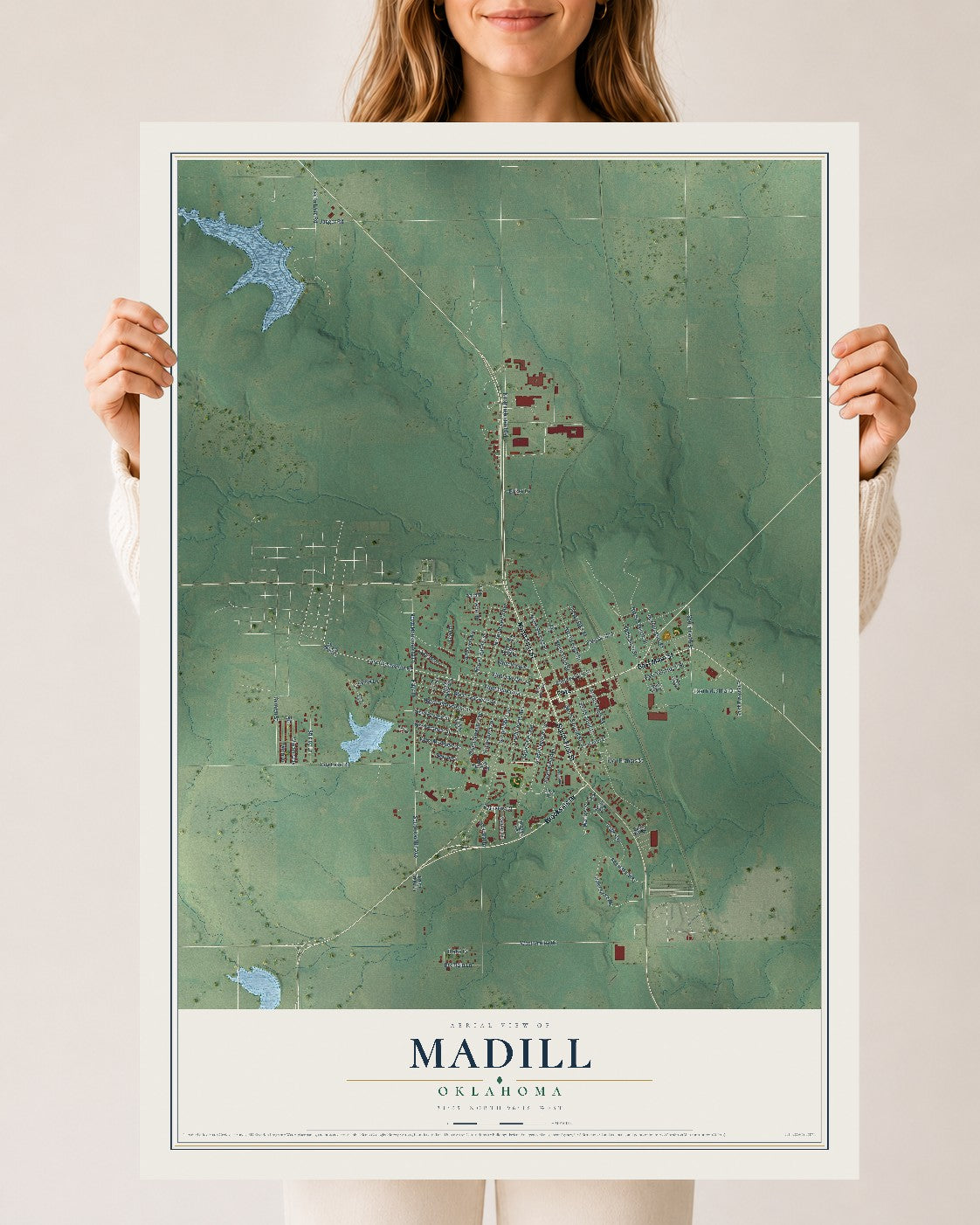 Map of Madill, Oklahoma, 24 x 36 inch unframed archival matte print