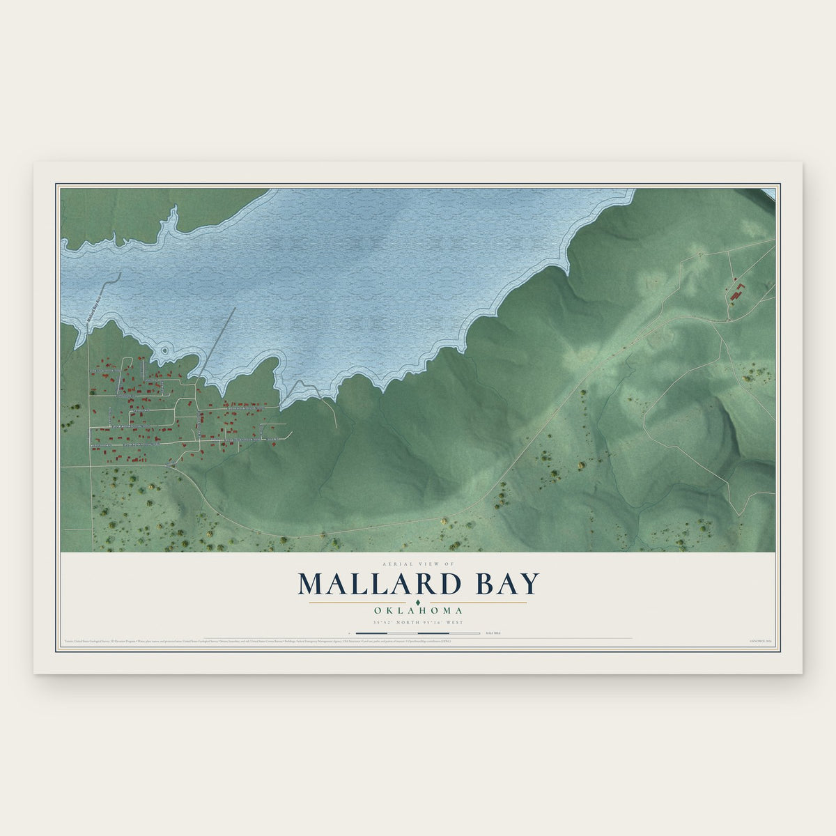 Mallard Bay, Oklahoma map print, the full design