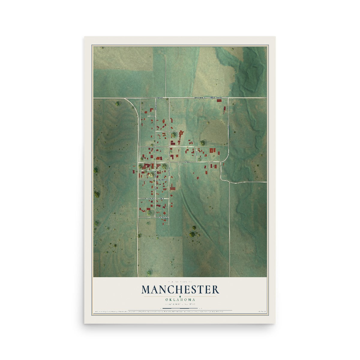 Map of Manchester, Oklahoma, 12 x 18 inch unframed archival matte print