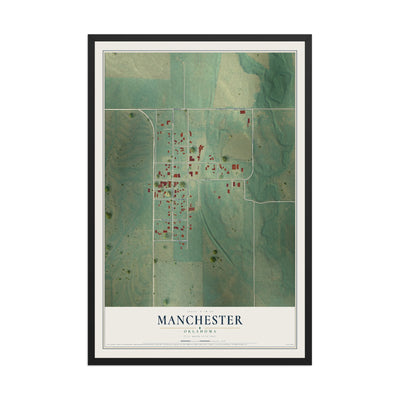 Map of Manchester, Oklahoma, 12 x 18 inch print in a black wood frame