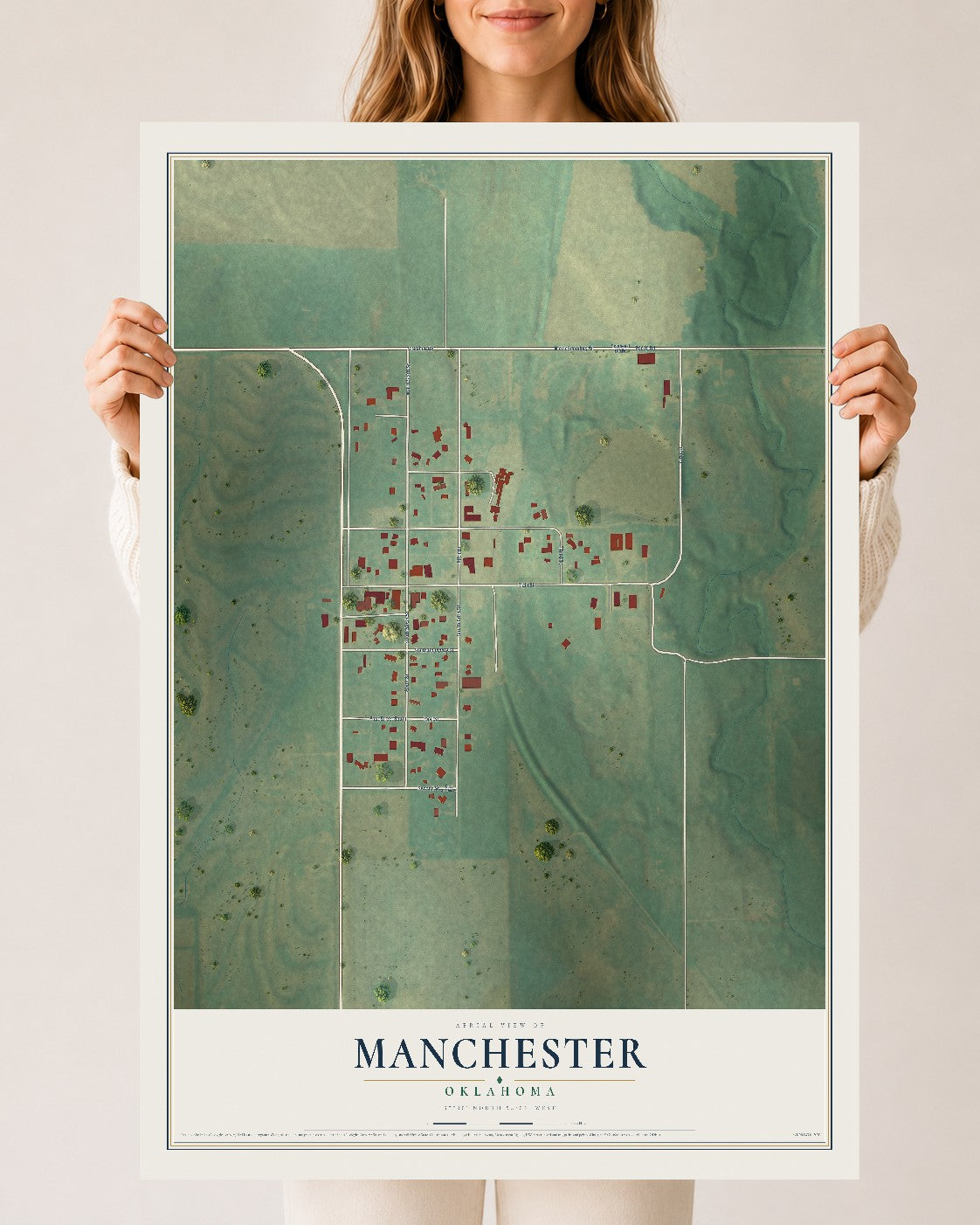 Map of Manchester, Oklahoma, 24 x 36 inch unframed archival matte print