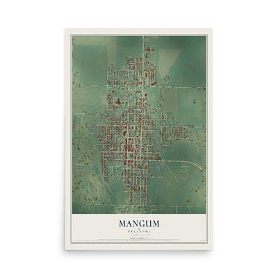 Map of Mangum, Oklahoma, 12 x 18 inch unframed archival matte print