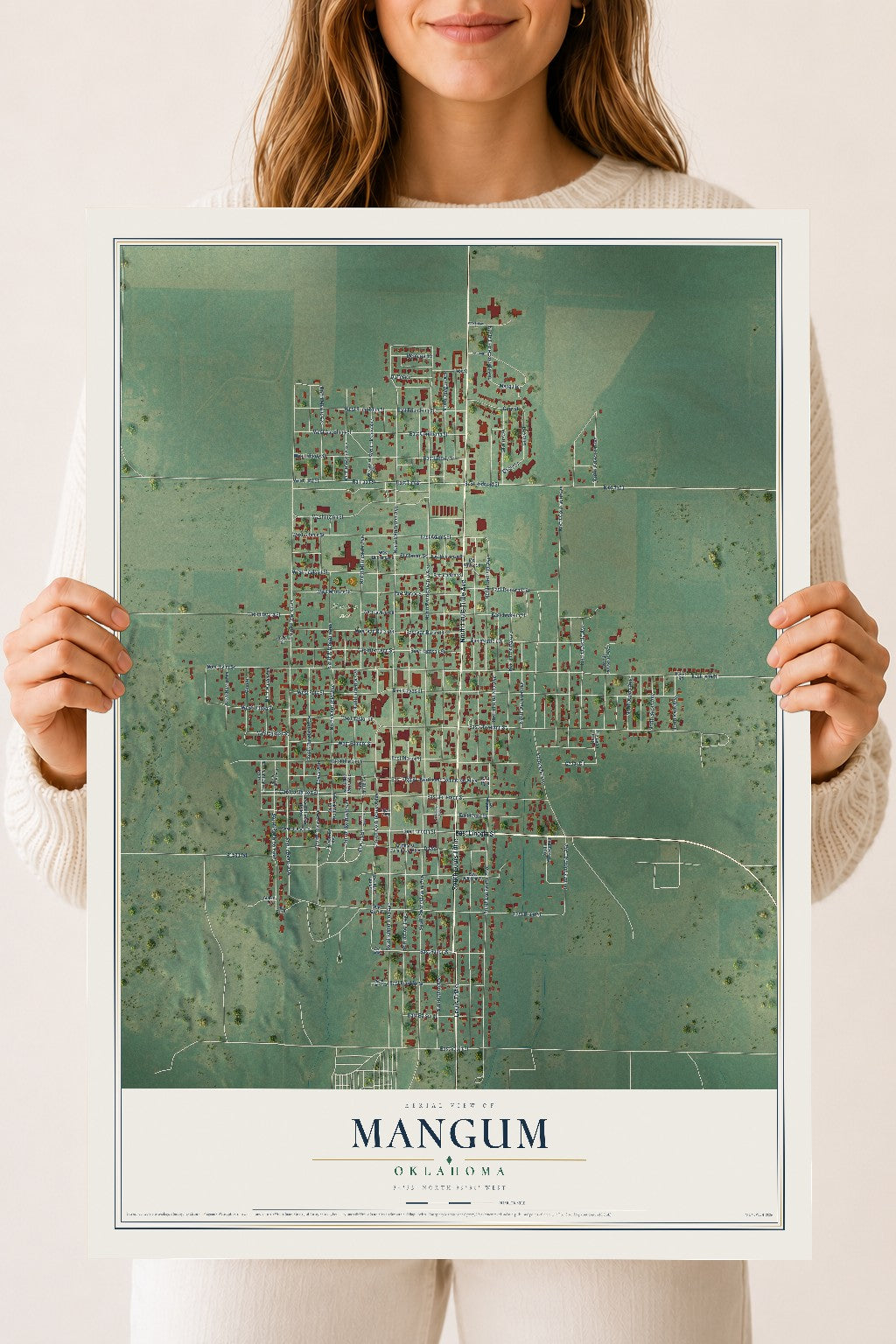 Map of Mangum, Oklahoma, 18 x 24 inch unframed archival matte print