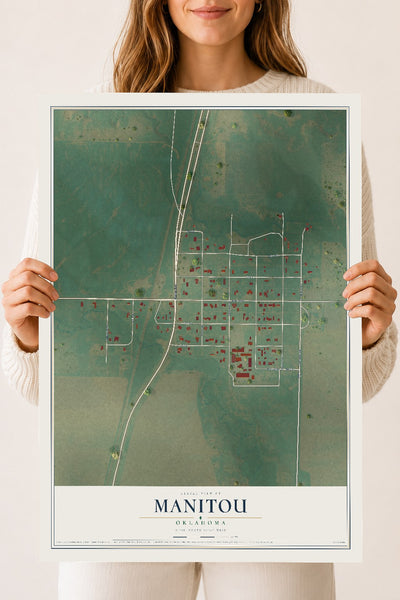 Map of Manitou, Oklahoma, 18 x 24 inch unframed archival matte print