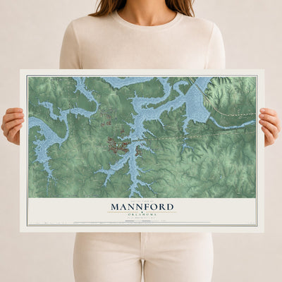 Map of Mannford, Oklahoma, 12 x 18 inch unframed archival matte print
