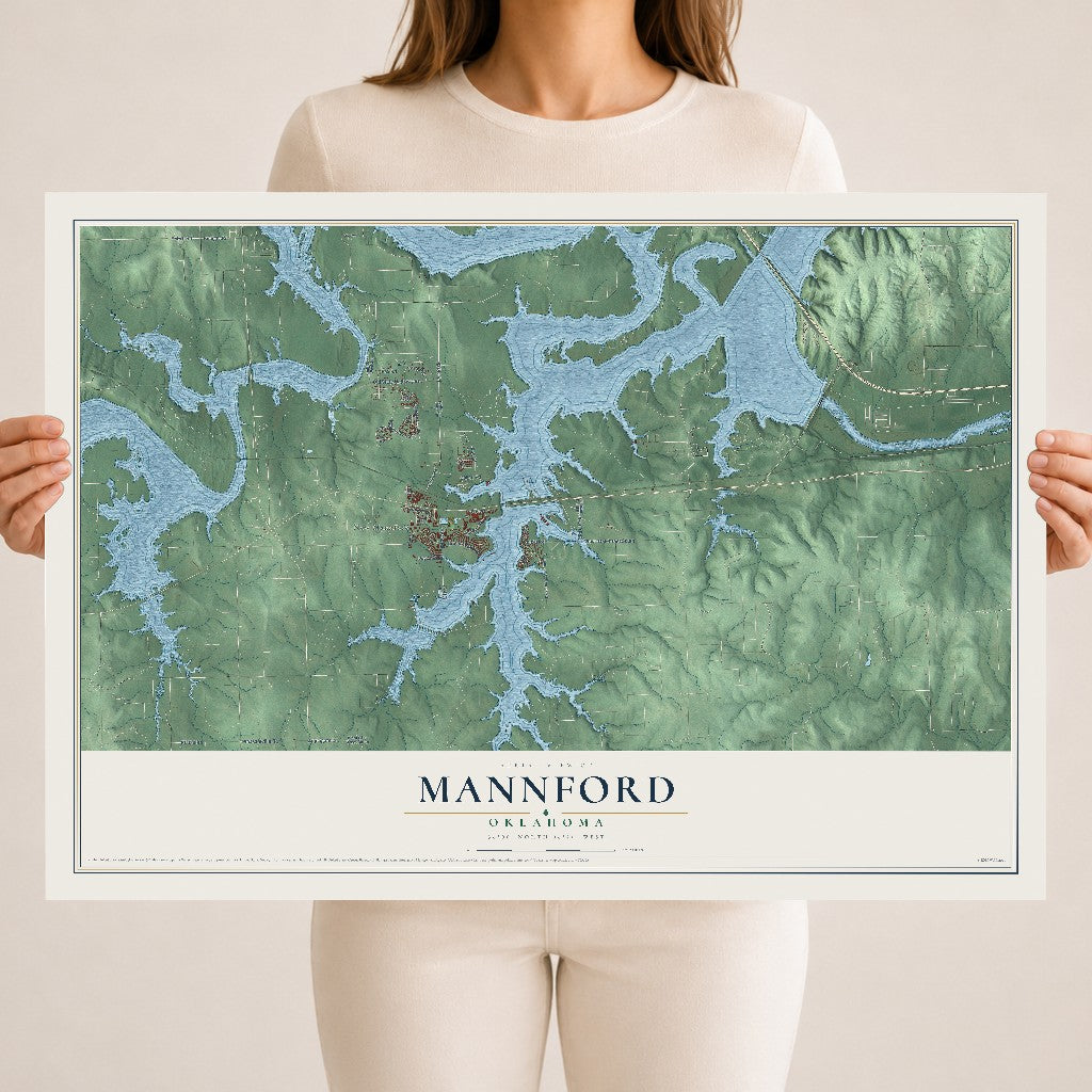 Map of Mannford, Oklahoma, 18 x 24 inch unframed archival matte print