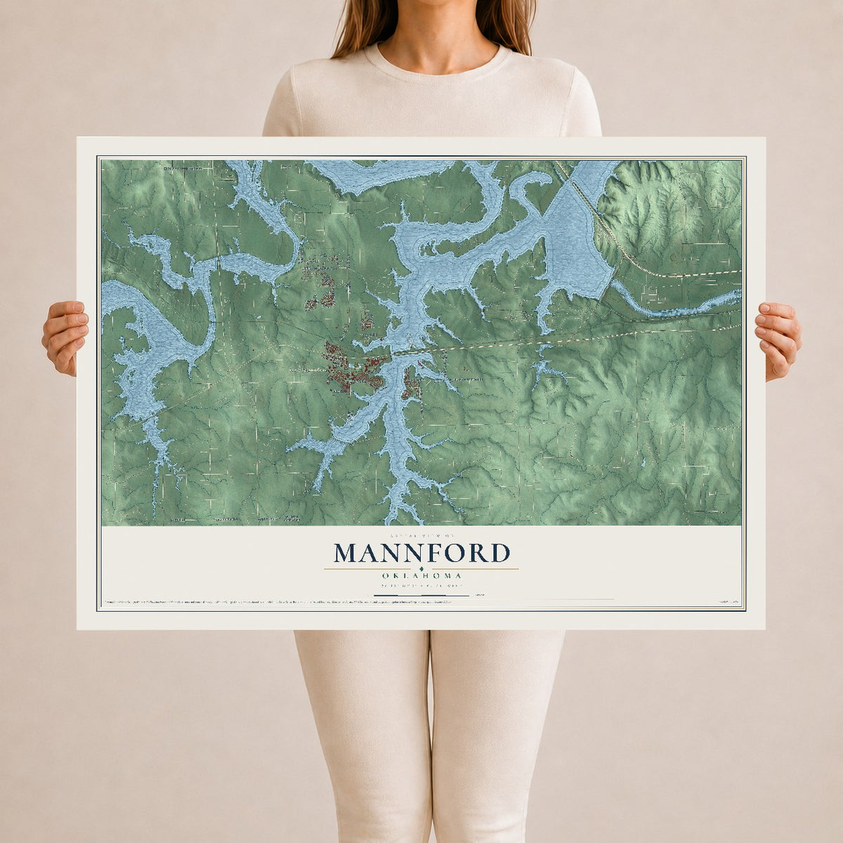 Map of Mannford, Oklahoma, 24 x 36 inch unframed archival matte print