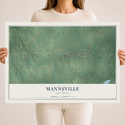 Map of Mannsville, Oklahoma, 18 x 24 inch unframed archival matte print