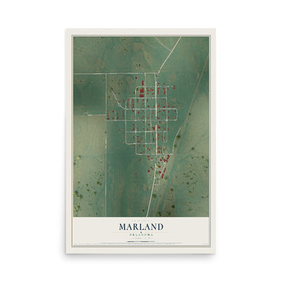 Map of Marland, Oklahoma, 12 x 18 inch unframed archival matte print