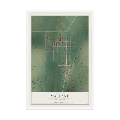 Map of Marland, Oklahoma, 12 x 18 inch print in a white wood frame