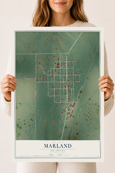 Map of Marland, Oklahoma, 18 x 24 inch unframed archival matte print