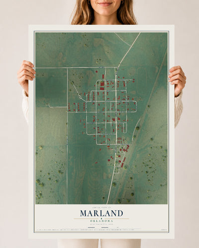 Map of Marland, Oklahoma, 24 x 36 inch unframed archival matte print