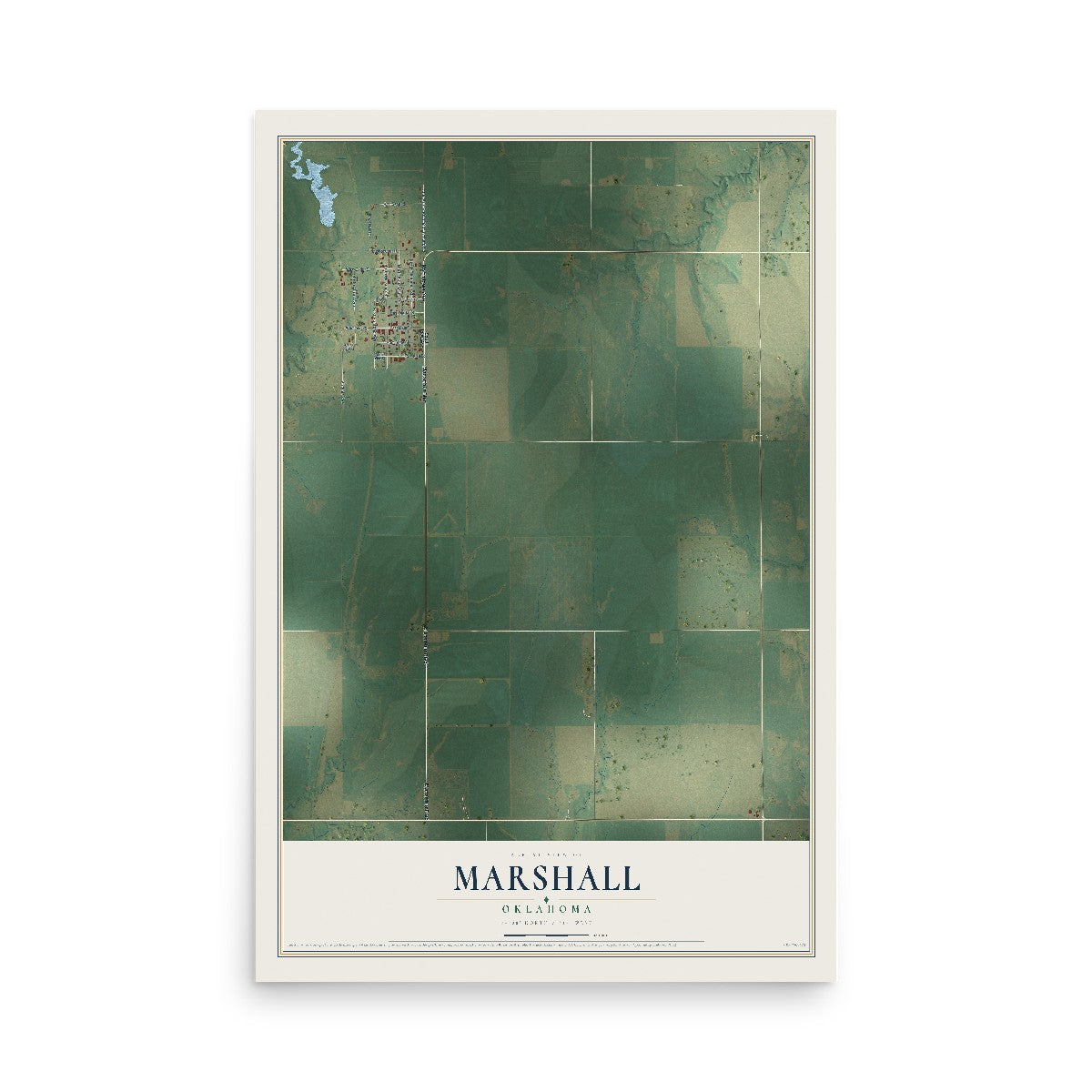 Map of Marshall, Oklahoma, 12 x 18 inch unframed archival matte print