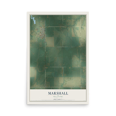 Map of Marshall, Oklahoma, 12 x 18 inch unframed archival matte print