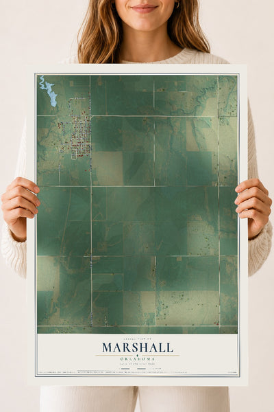 Map of Marshall, Oklahoma, 18 x 24 inch unframed archival matte print