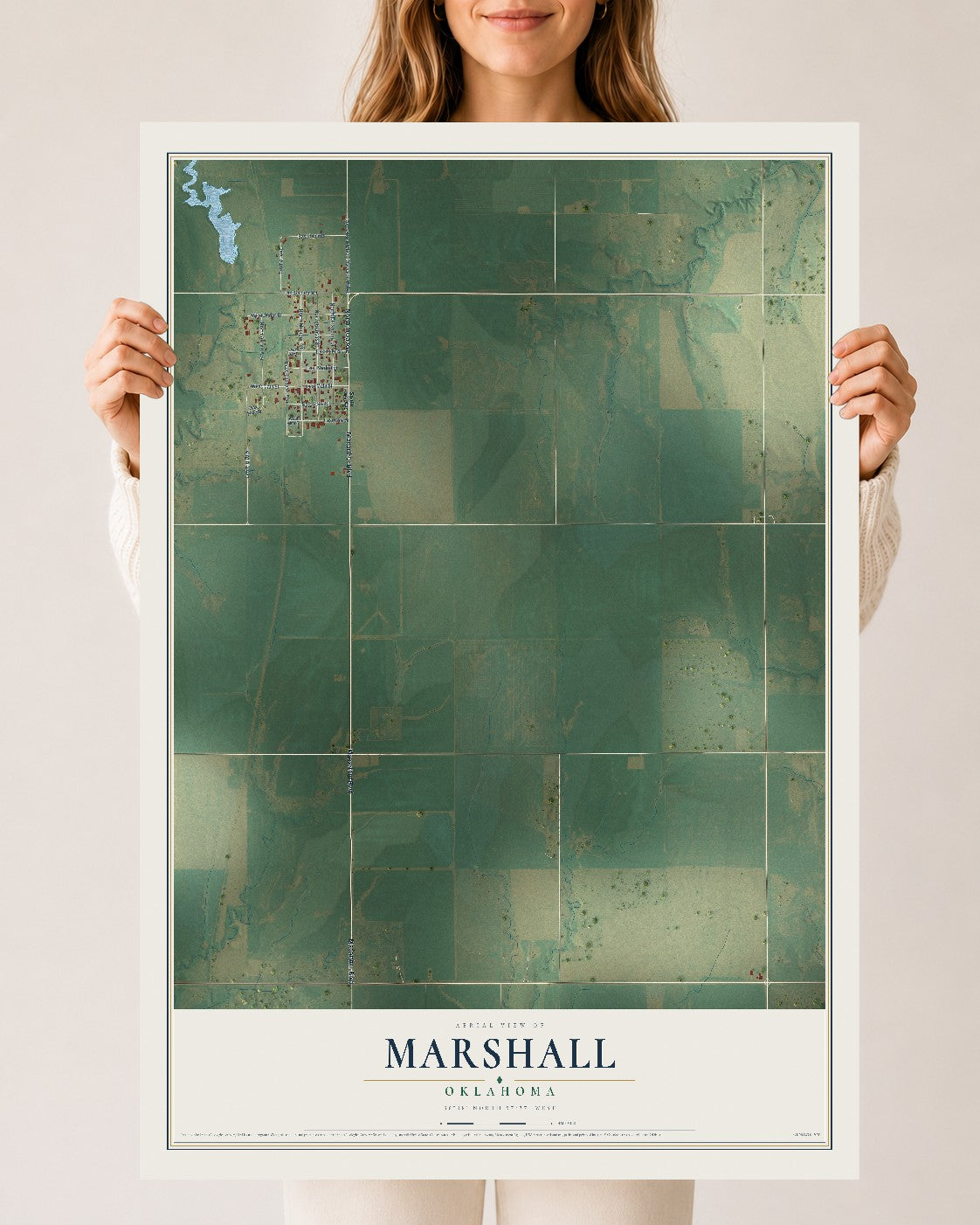Map of Marshall, Oklahoma, 24 x 36 inch unframed archival matte print