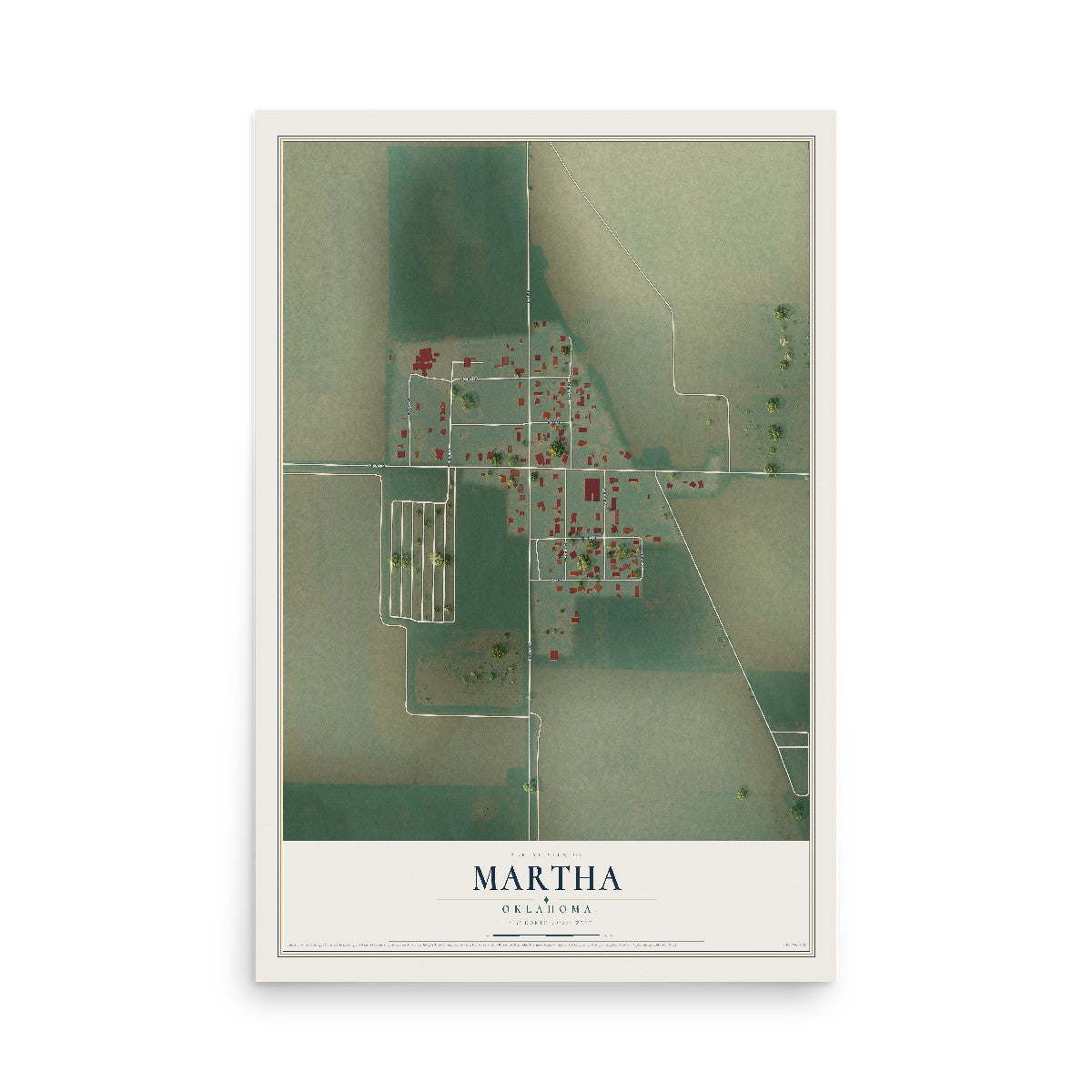 Map of Martha, Oklahoma, 12 x 18 inch unframed archival matte print