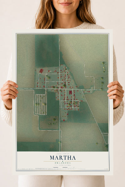 Map of Martha, Oklahoma, 18 x 24 inch unframed archival matte print