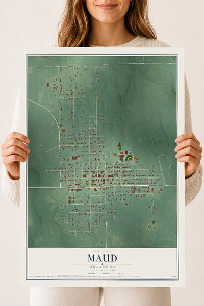Map of Maud, Oklahoma, 18 x 24 inch unframed archival matte print