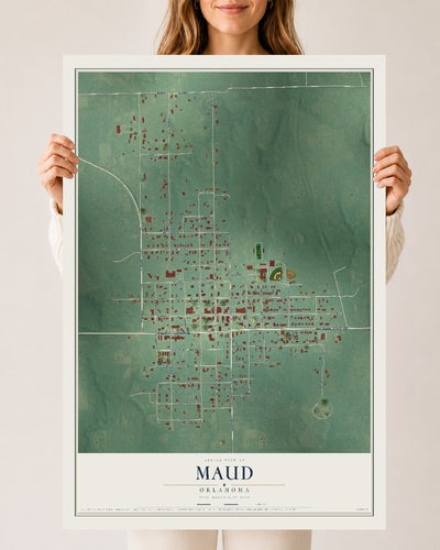 Map of Maud, Oklahoma, 24 x 36 inch unframed archival matte print