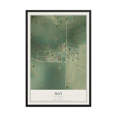 Map of May, Oklahoma, 12 x 18 inch print in a black wood frame