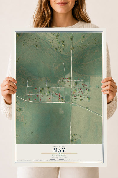 Map of May, Oklahoma, 18 x 24 inch unframed archival matte print