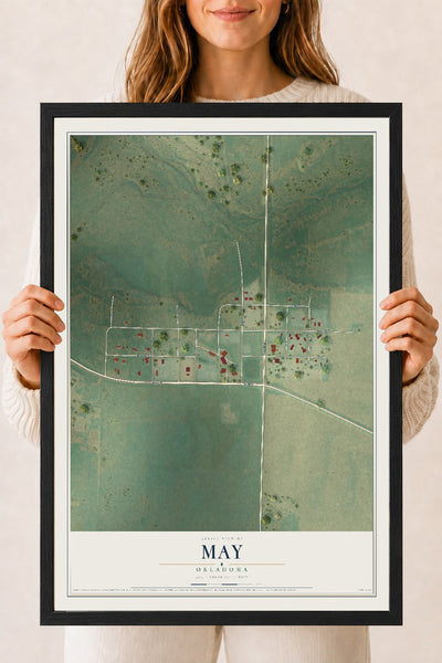 Map of May, Oklahoma, 18 x 24 inch print in a black wood frame