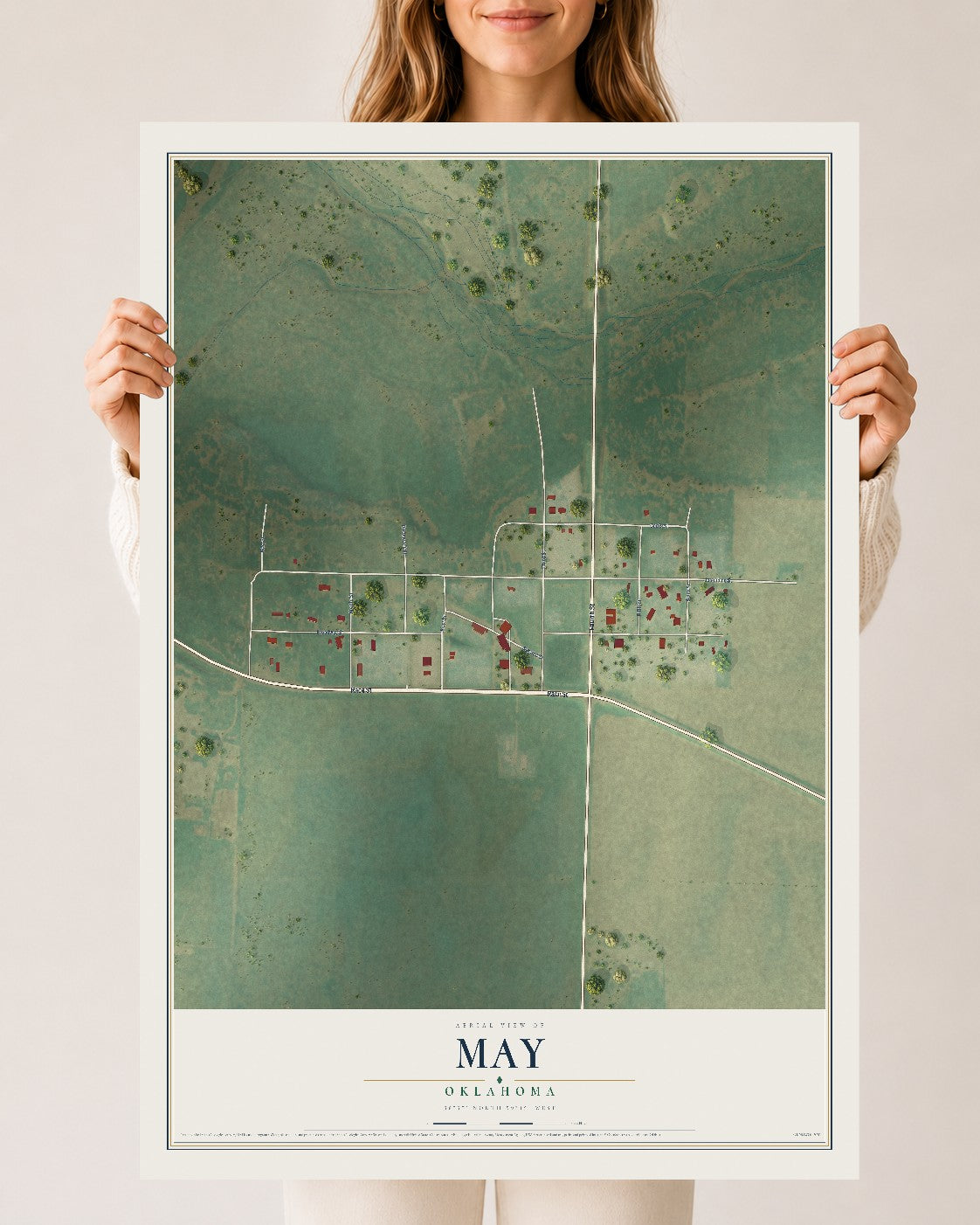 Map of May, Oklahoma, 24 x 36 inch unframed archival matte print