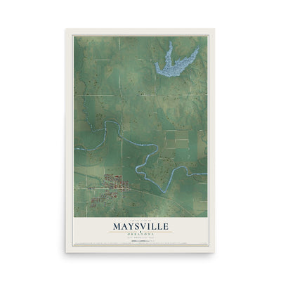 Map of Maysville, Oklahoma, 12 x 18 inch unframed archival matte print